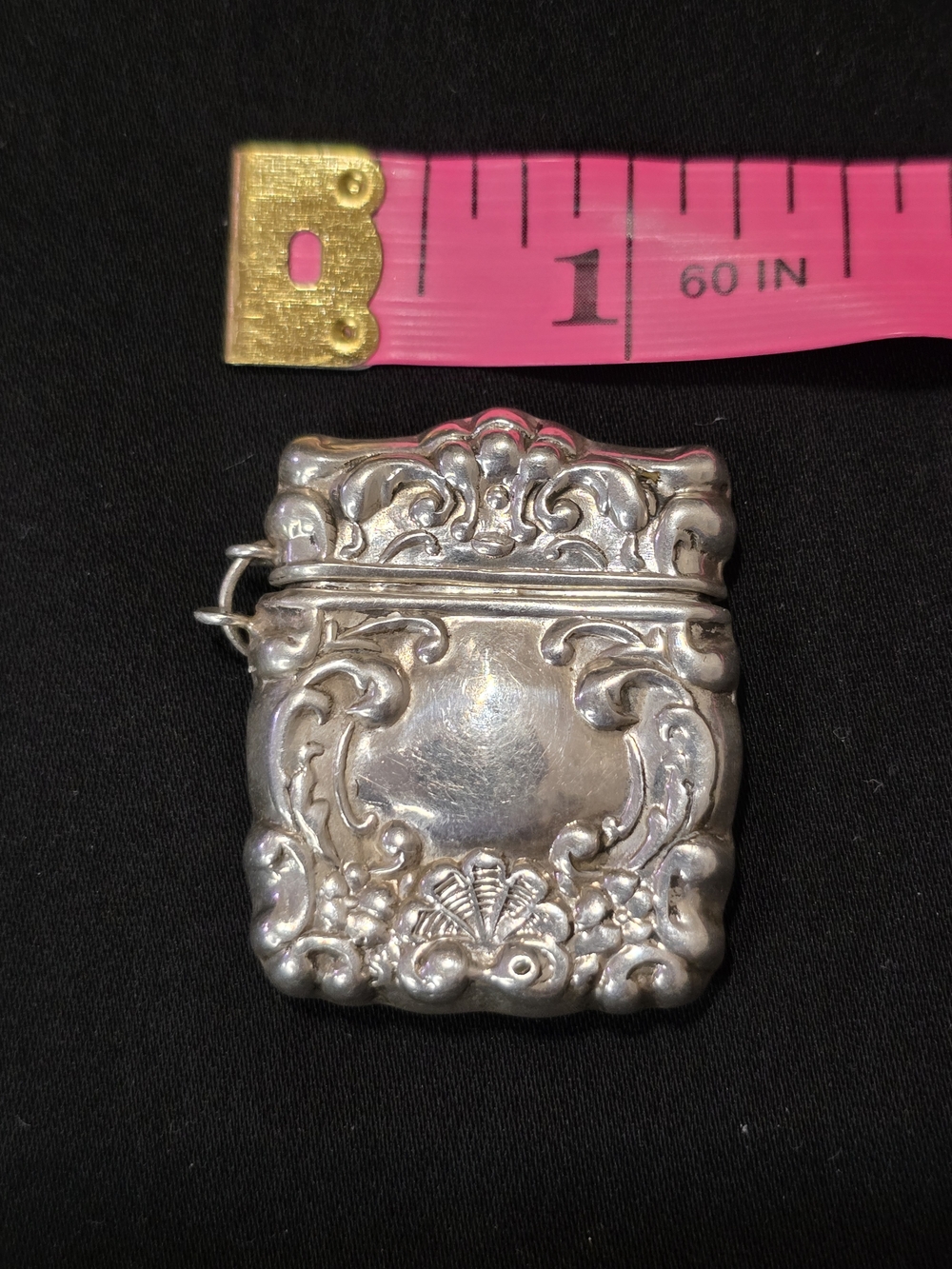 Antique Sterling Silver Vesta Match Case Pendant Ornate Floral 10.40g - Picture 3 of 6